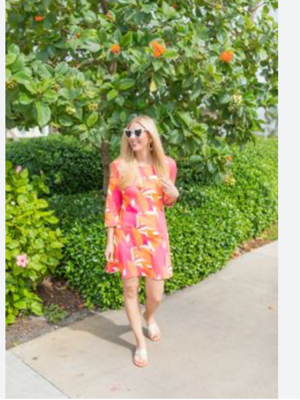 Jude Connally L Bright Floral Pink Shift Dress with Orange & Yellow Accents